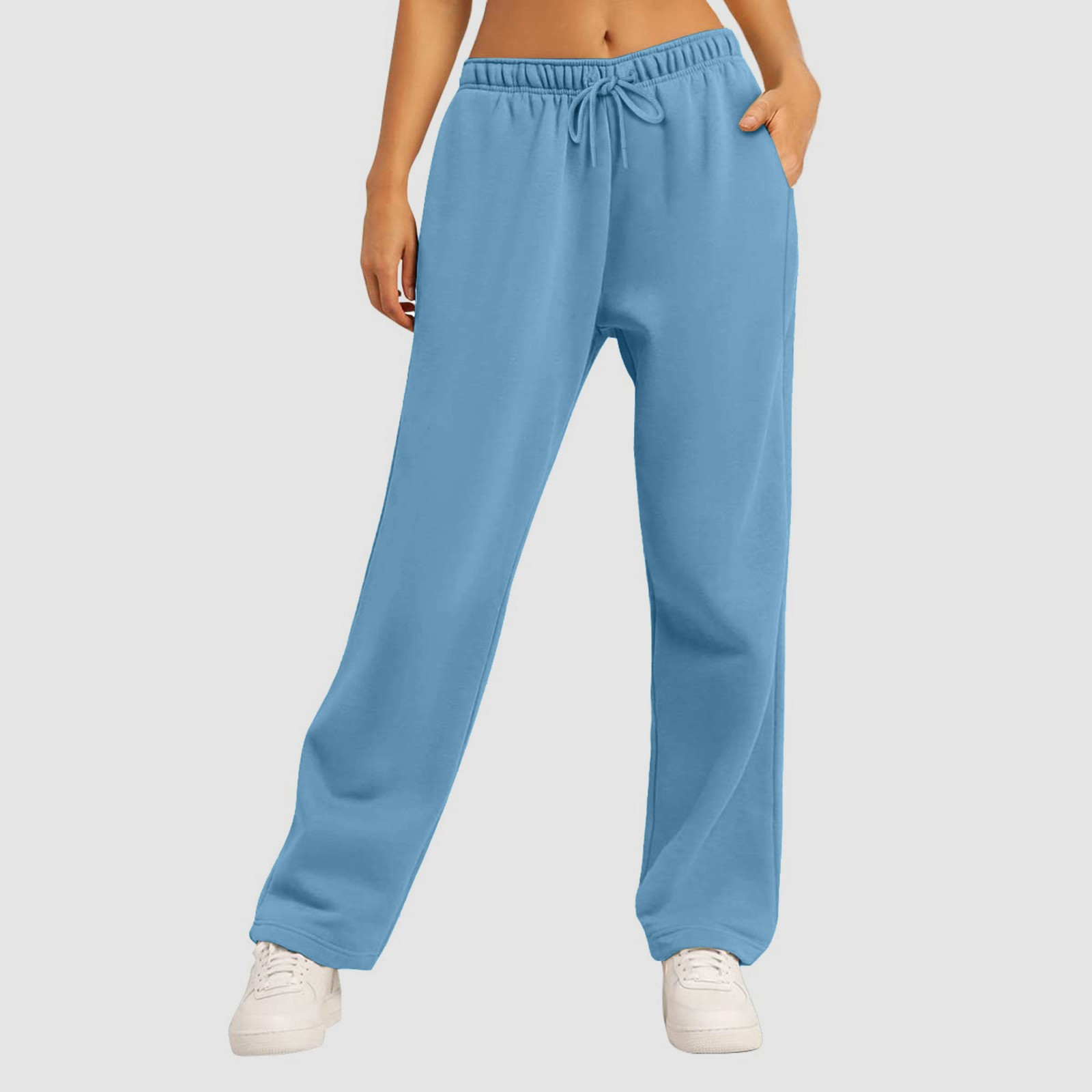 thumbnail image 3 of Pantalones de yoga de cintura alta con forro polar para mujer - Pierna ancha y recta, bolsillos para hacer ejercicio/uso informal (S-XXXL), 3 of 6